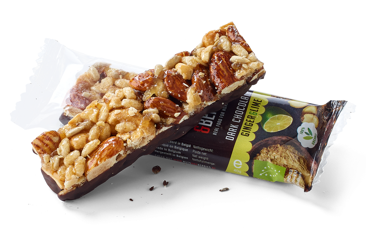 NUTS&BERRIES Crunchy Nut Bar Dark Chocolate Ginger Lime