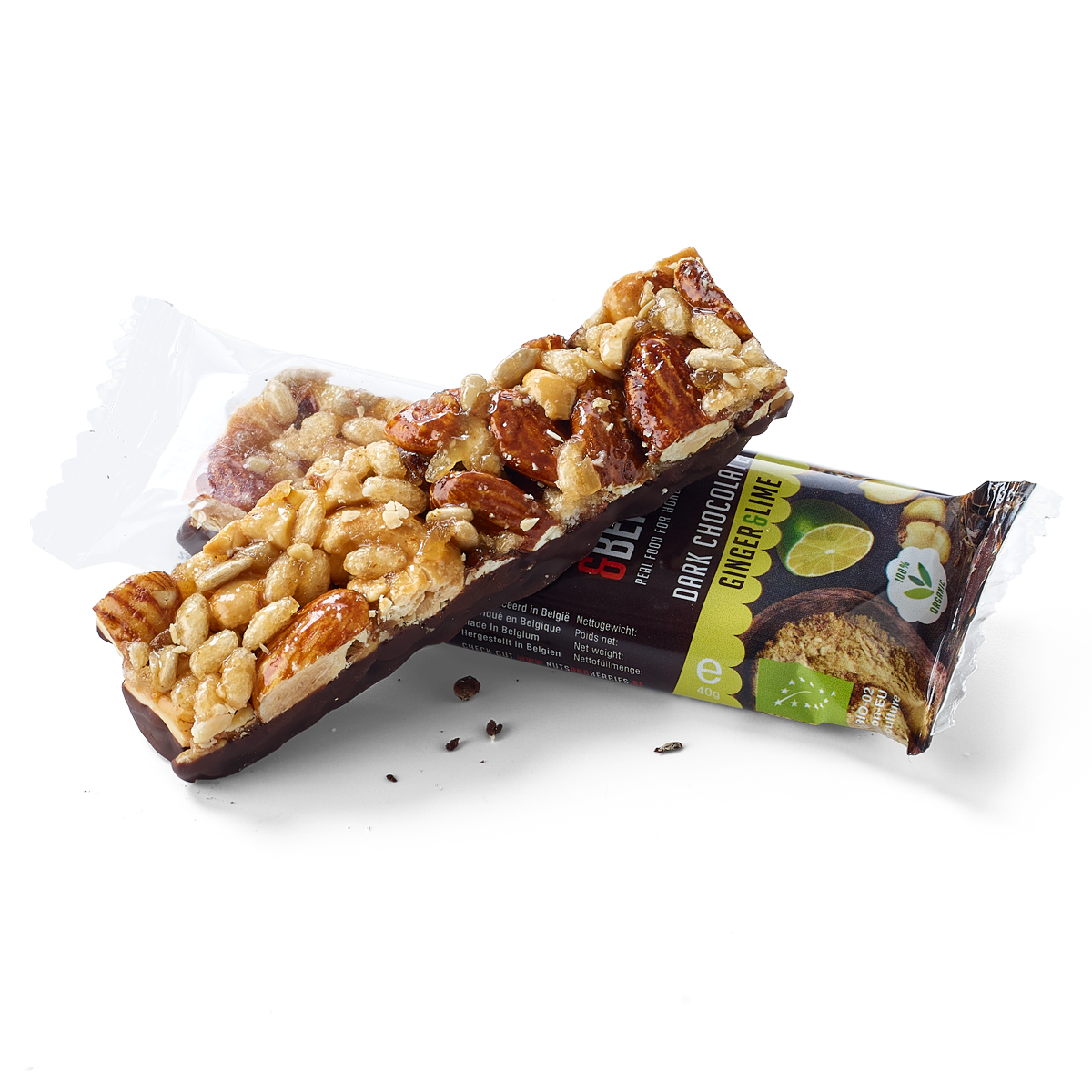 NUTS&BERRIES Crunchy Nut Bar Dark Chocolate Ginger Lime