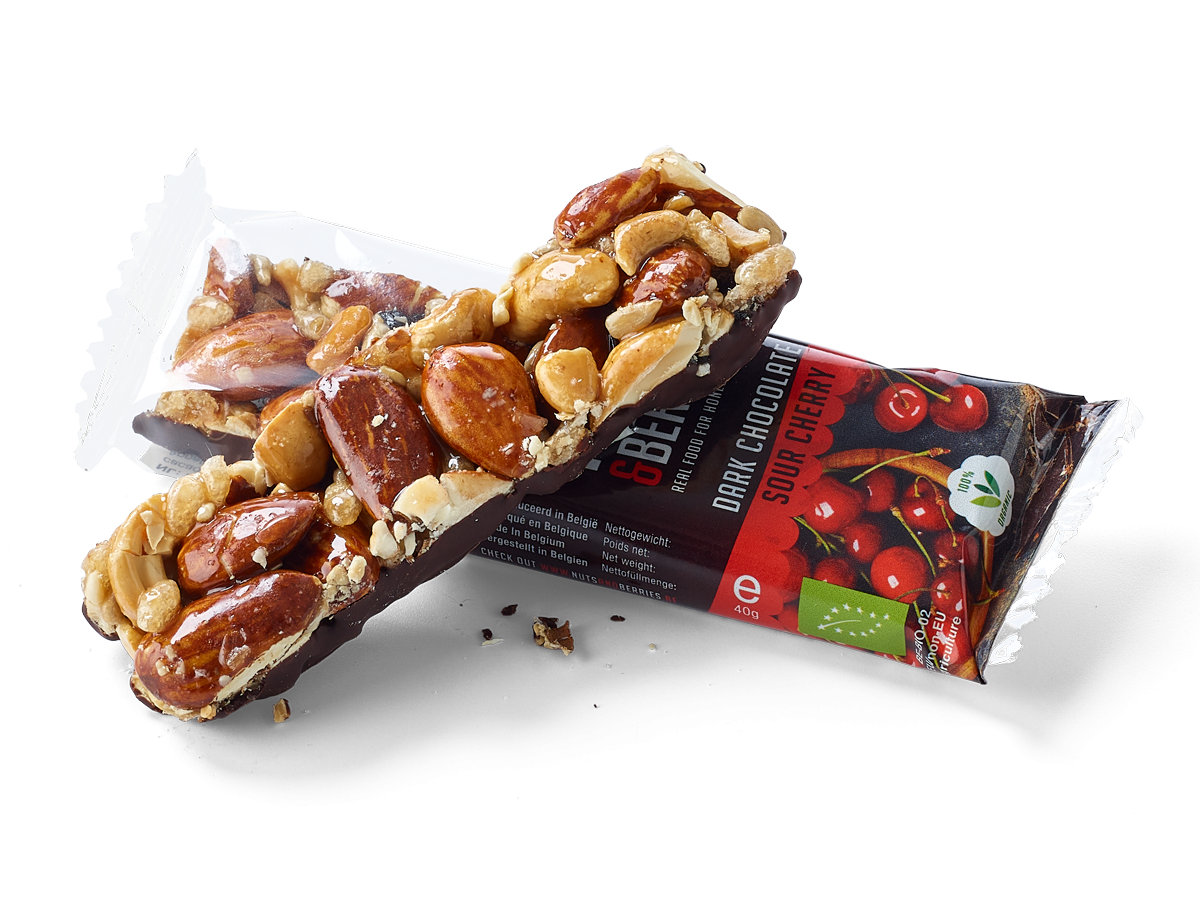 Barre Nuts&Berries au chocolat noir et aux cerises 40g